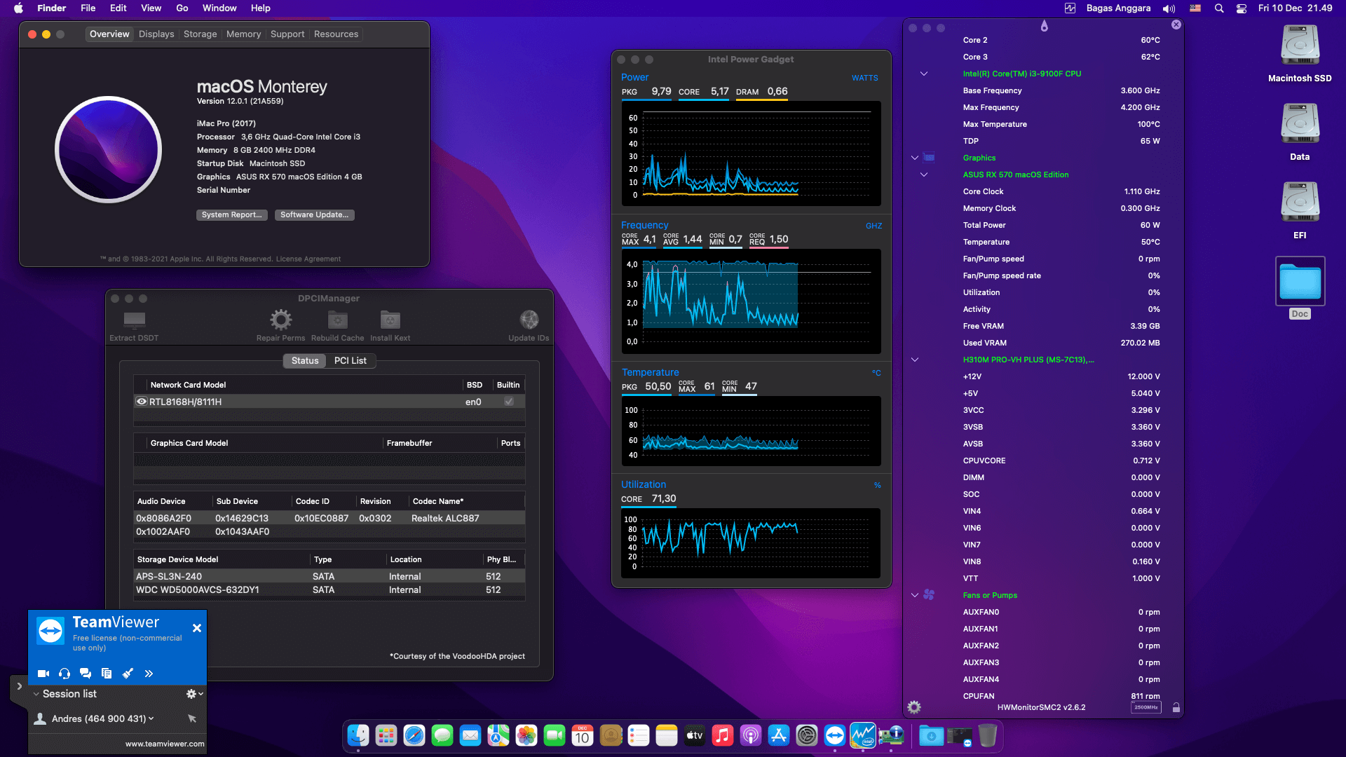 Success Hackintosh macOS Monterey 12.0.1 Build 21A559 in MSI H310M PRO-VH PLUS + Intel Core i3 9100F + Asus RX 570